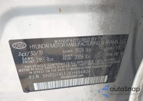 2019 Hyundai Elantra Se z USA, uszkodzony, nr VIN 5NPD74LF2KH494808